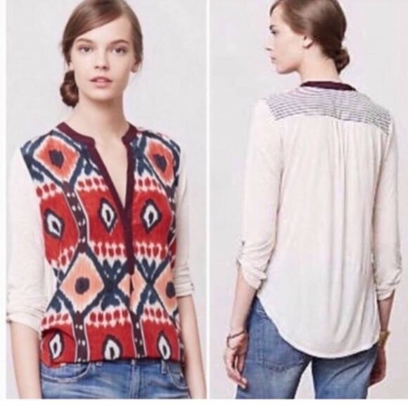 Tiny | Anthropologie Sima Aztec Ikat Henley Size S - Picture 1 of 8